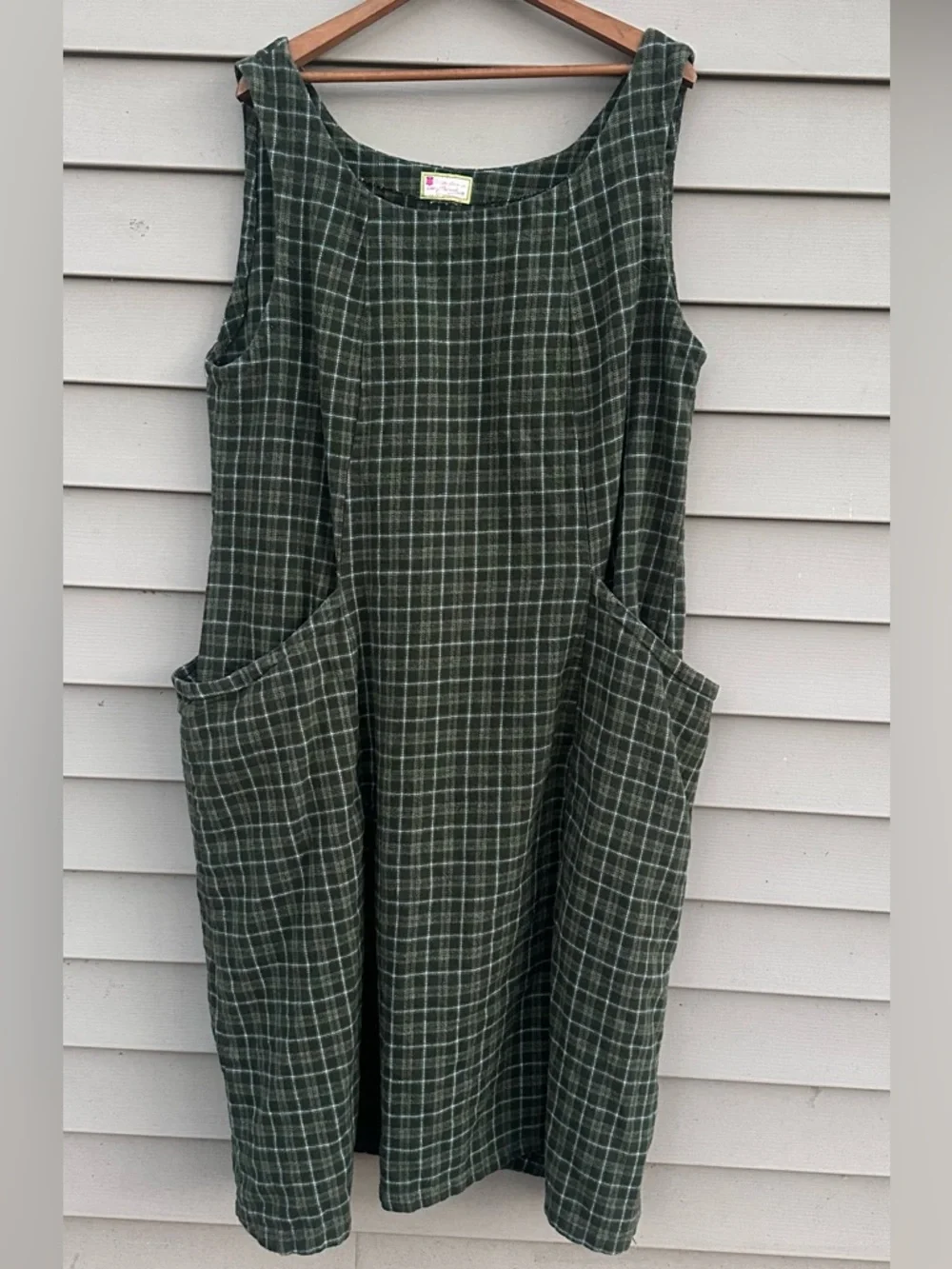 Vintage plaid Flannel layering slip dress lagenlook pockets oversize - Picture 2 of 3